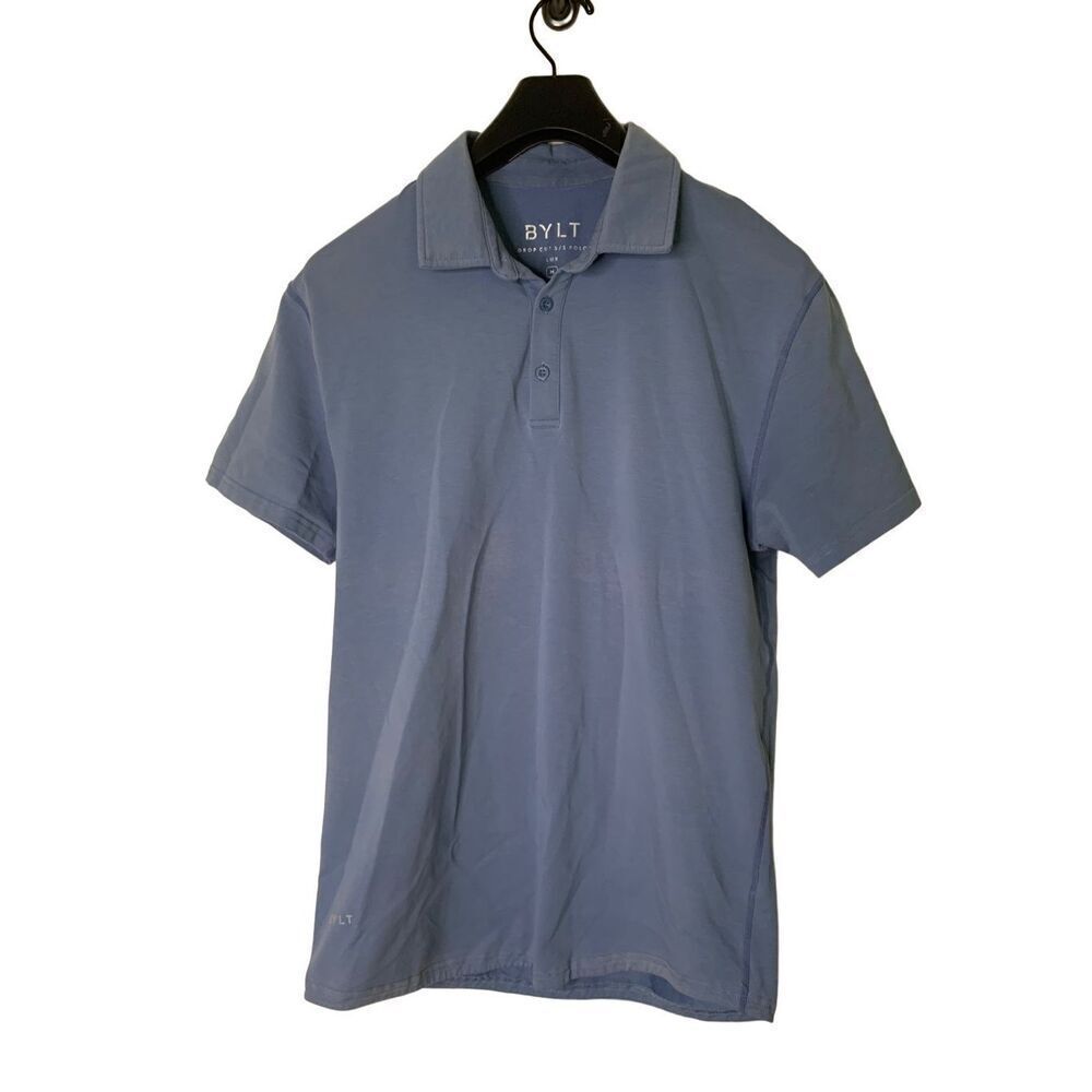 BYLT drop cut short sleeve polo lux gray blue men's size medium